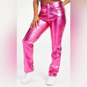 Barbiecore 💕 Good American Metallic Pink Vegan Leather Pants - size 15